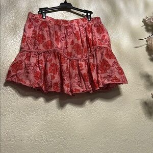 Chic Floral Red and Pink Midi Skirt
